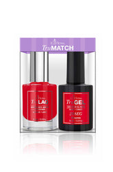 EZFlow TruMatch Nail Polish and Gel set in Roxanne, featuring matching red shades for a complete manicure look.